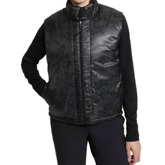 Nike Therma Fit Repel Reversible Black Leopard Semi-Cropped Puffer Vest Golf XL - Picture 2 of 16